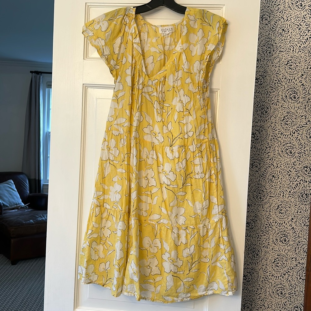 Velvet by Graham & Spencer Yellow and White Floral Midi Dress